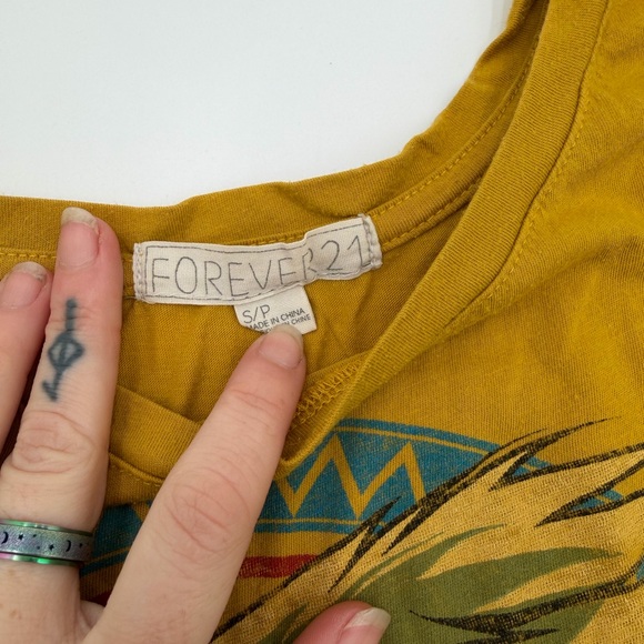 Forever 21 Mustard Graphic Crop Tee with Teal Accents - Picture 3 of 4